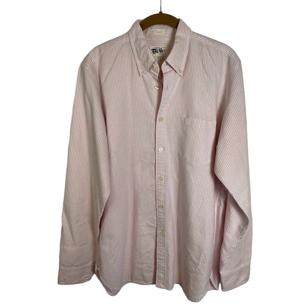 J Crew Button Up Mens Shirt Size Medium White Pink Long Sleeve Preppy Oxford